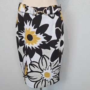 Grace Floral Pencil Skirt - Black, White, Gold Size 6 NWOT